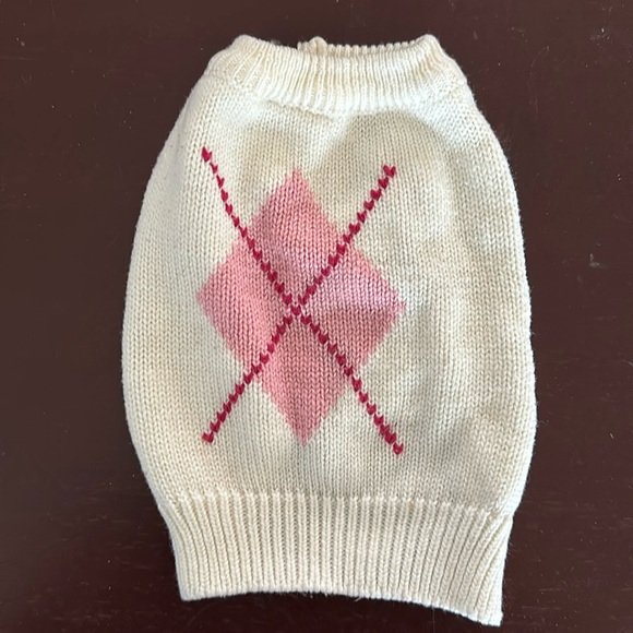 White Dog Argyle Sweater Jumper Knit Red Pink Size XS Warm - Picture 1 of 2